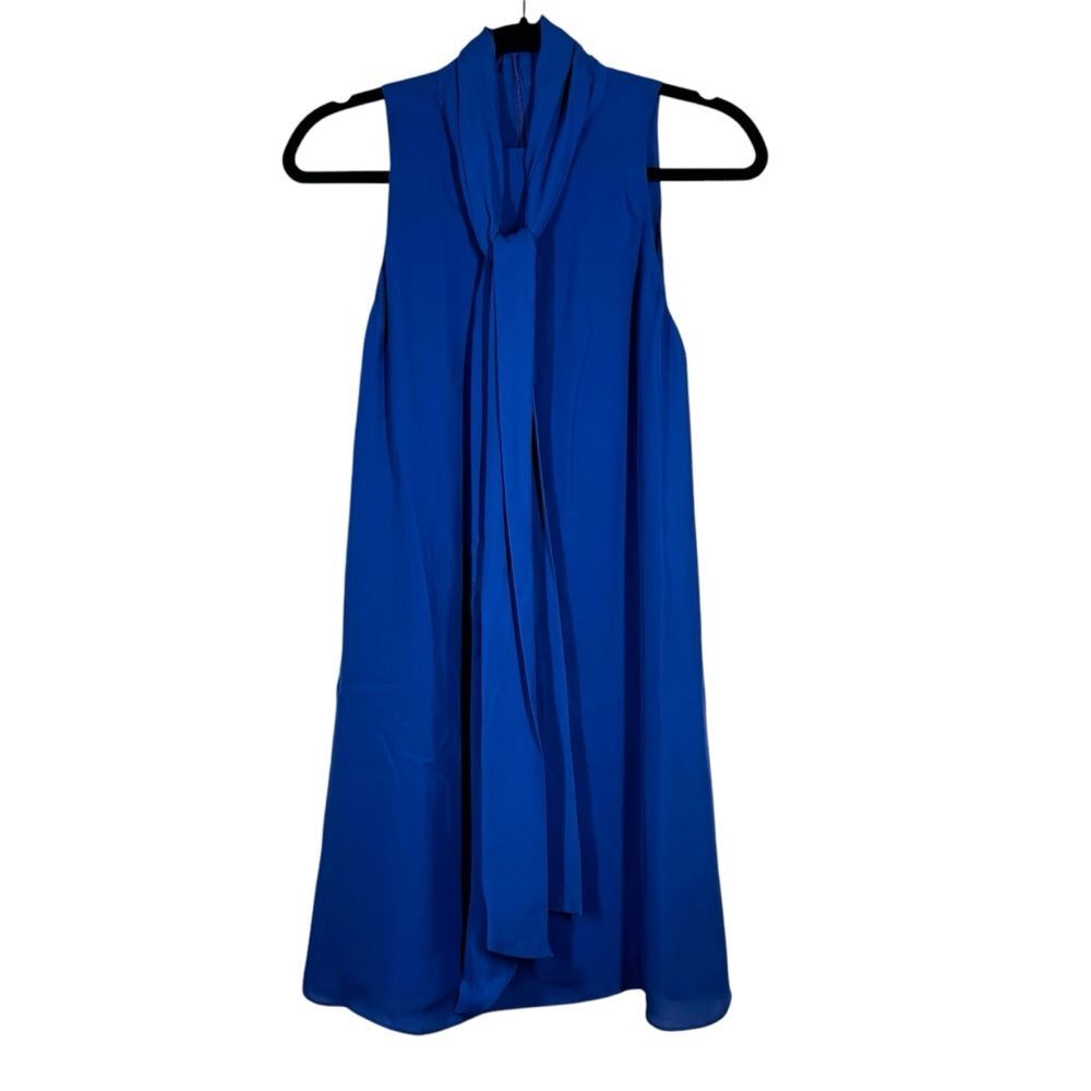 Alice + Olivia Cassidy Tie Neck Cobalt Blue Dress 100% Silk Size XS